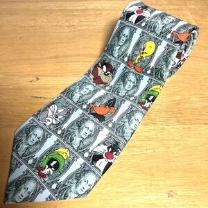 Looney Tunes Mania 57.5" Men's Necktie Dollar Bills Bugs Tweety Taz Daffy Marvin